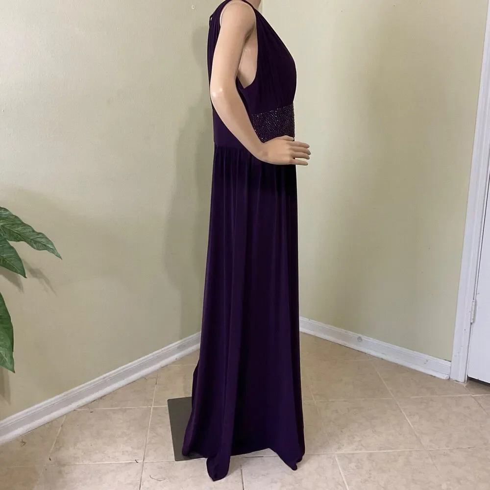 R & M Richards Plus 14 Formal PROM GALA EVENT Purple, empire waist  halter Dress - Picture 2 of 16